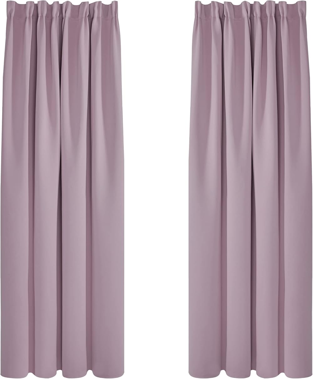 Deconovo Solid Pencil Pleat Curtains Blackout Pink Lavender 2 Panels W55 x L82