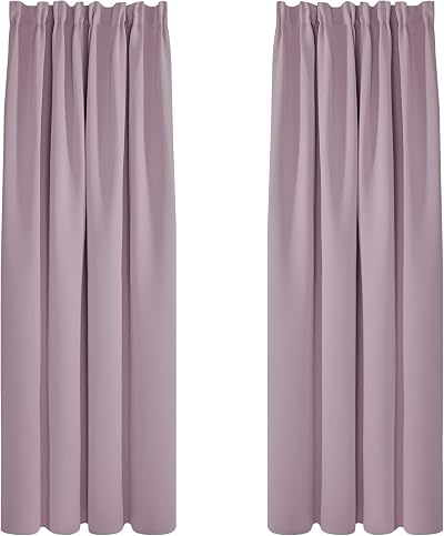 Deconovo Solid Pencil Pleat Curtains Blackout Pink Lavender 2 Panels W55 x L82