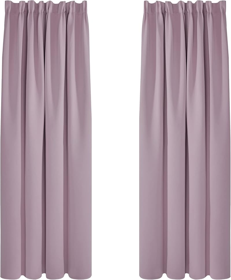 Deconovo Solid Pencil Pleat Curtains Blackout Pink Lavender 2 Panels W55 x L82