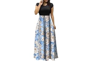 ADHOWBEW Womens Short Sleeve Empire Waist Floral Maxi Dress 2024 Spring Summer Fashion Casual Plus Size Dresses