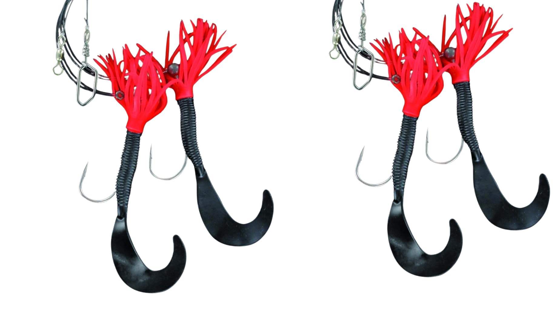 Behr Set of 2 Pilk Leaders with Fringes with 2 Arms, Rubber Fish Luminous Norway Ready Assembled Length 120 cm + Free Petri Heil! Sticker (Black/Red)