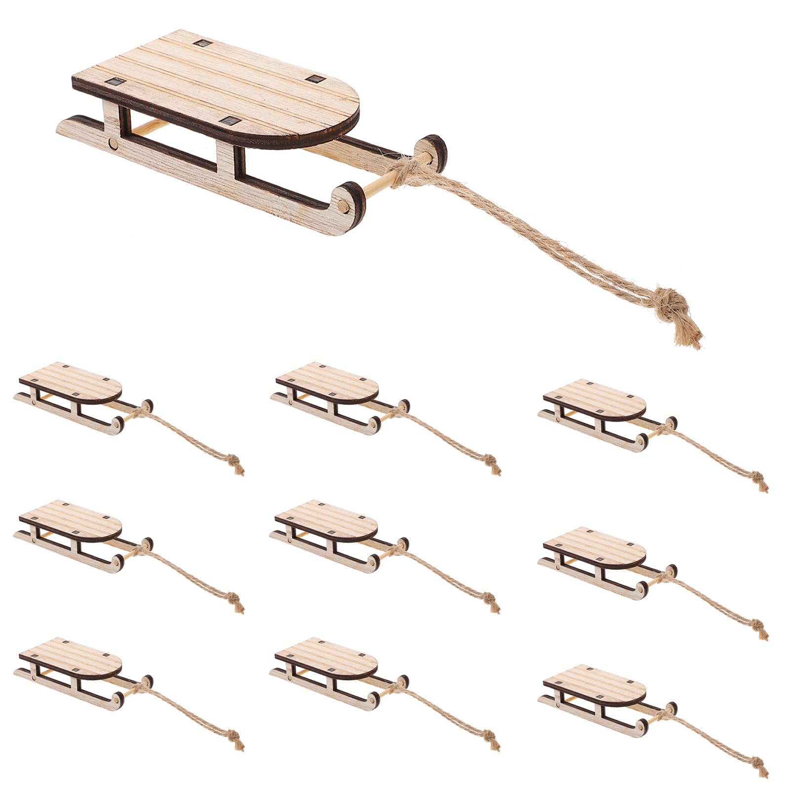Garneck 10PCS Christmas Sled Ornament Miniature Wooden Sleighs Vintage Holiday Sleigh Xmas Hanging Pendant for Mantel Door Bookshelf Christmas Tree Decoration