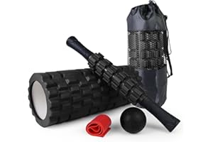 SUBCULTUREPICK 5 in1 Foam Roller Set, Trigger Point Foam Roller, Massage Roller Stick, Massage Ball, Resistance Band for Deep Muscle Massage Pilates Yoga,Fitness Exercise for Whole Body Release
