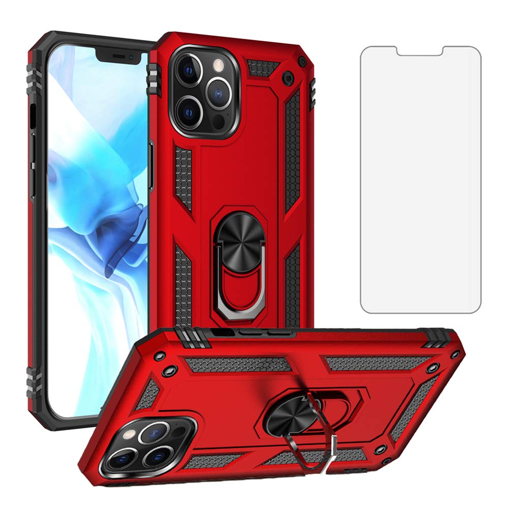 Asuwish Compatible with iPhone 12 Pro Max Case 6.7 and Tempered Glass Screen Protector Magnetic Stand Ring Holder Hard Shockproof Accessories Phone Case for iPhone12promax iPhone12 12pro Promax Red — image 1