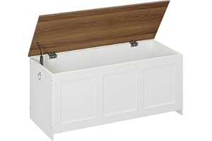 HOOBRO Storage Bench, 39.3" Retro Wooden Storage Chest, Wooden Storage Trunk, Toy Chest with Lift Top, Multifunctional Entryway Organizer, for Entryway, Living Room, White and Walnut WH141CW01