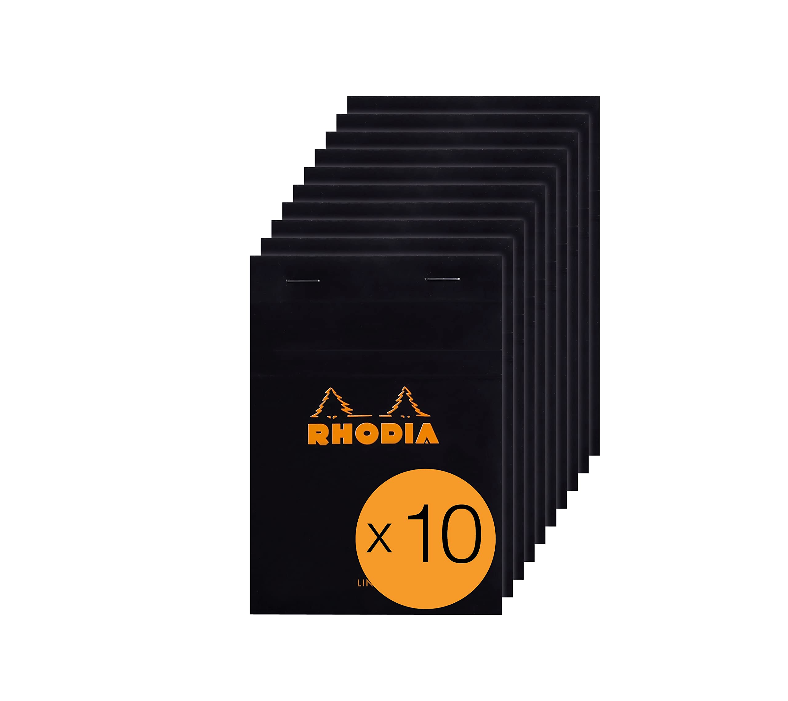 RHODIA 136009C - Stapled Notepad N°13 Black - A6 - Lined - 80 Detachable Sheets - White Clairefontaine Paper 80 g/m² - Coated Card Cover - Pack of 10 pads