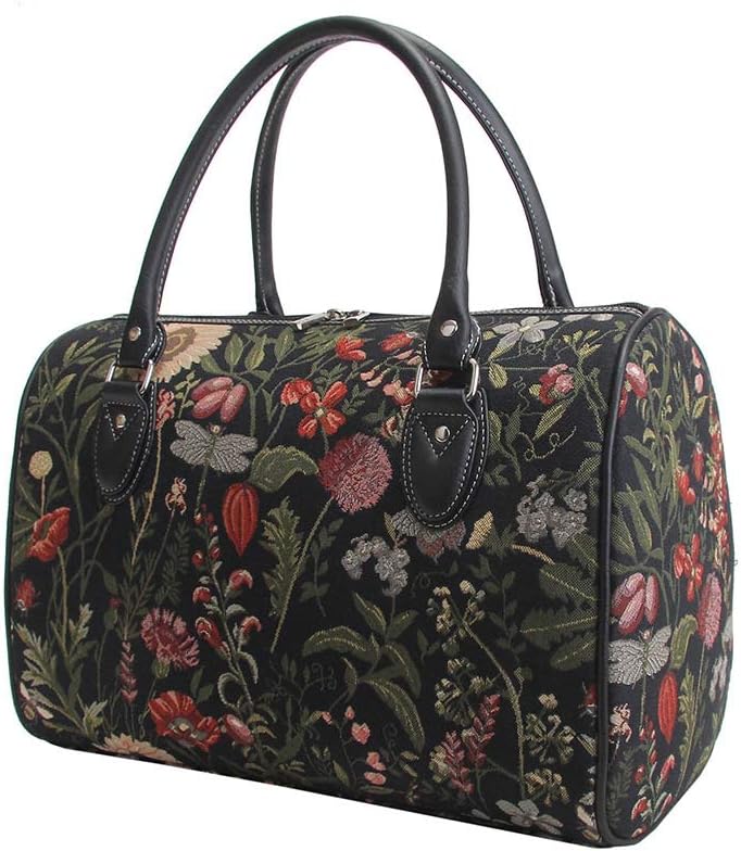 Signare Tapestry Women Travel Duffel Weekender Hand Luggage Overnight Bag Garden Flower with Sunflower Poppy Butterfly Dragonfly in Black (TRAV-MGDBK)(Size: L) - Image 3