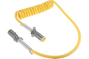HEROFFIX 7 Way Long Tail Coiled Electrical Power Trailer Cord Wire Male Plug Trailer Extension Cable for Semi Trucks Tractors 15 Feet Yellow Zinc Alloy