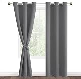 DWCN Grey Blackout Curtains 46x90 Two Panels with Tiebacks, Thermal Insulated