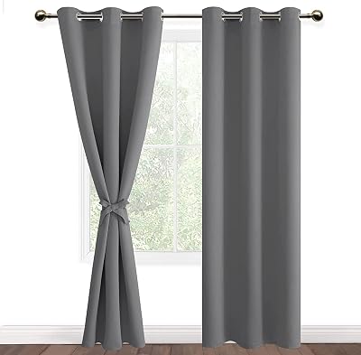 DWCN Grey Blackout Curtains 46x90 Two Panels with Tiebacks, Thermal Insulated