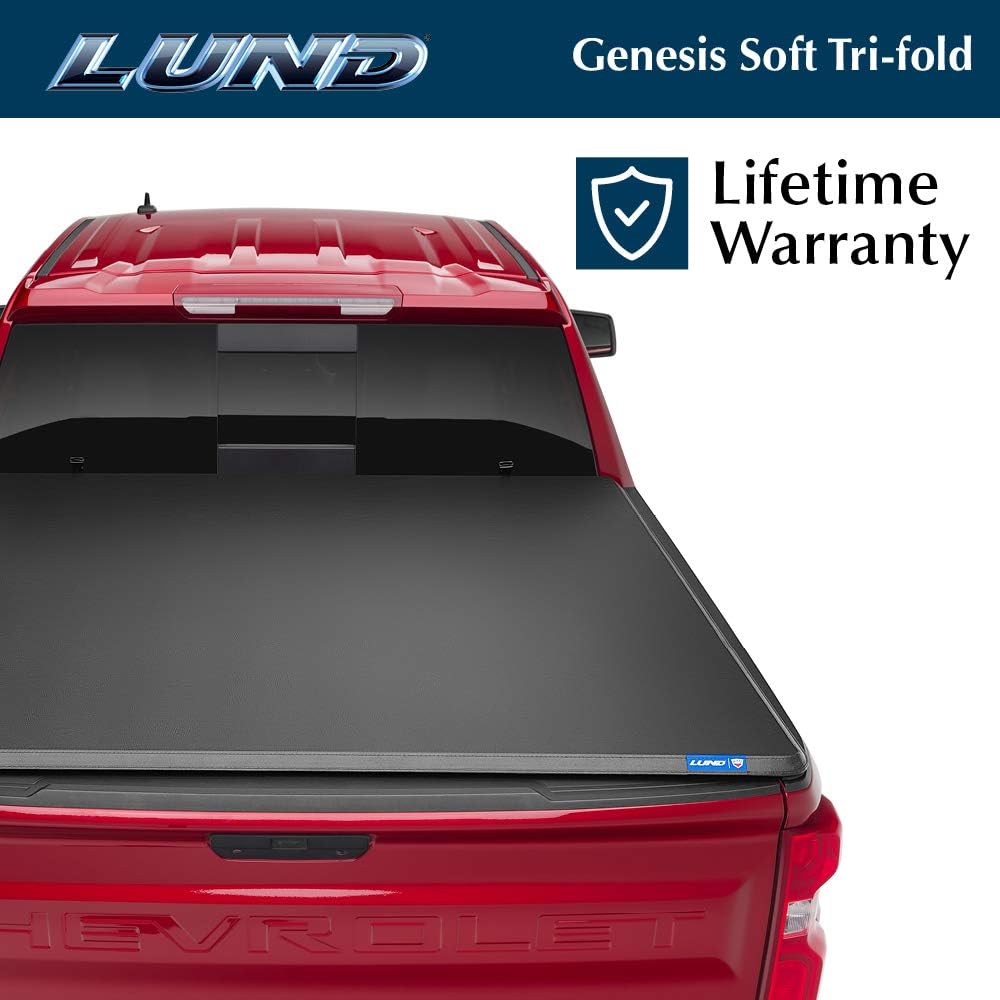 Amazon Com Lund Genesis Tri Fold Soft Folding Truck Bed Tonneau Cover 95093 Fits 2007 2013 Gmc Chevy Sierra Silverado 6 7 Bed 78 7 Automotive