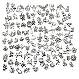 Pack of 100 Mixed DIY Antique Animal Themes Pendants Charms for Crafting,Bracelet Necklace Jewelry Findings Jewelry Making Accessory