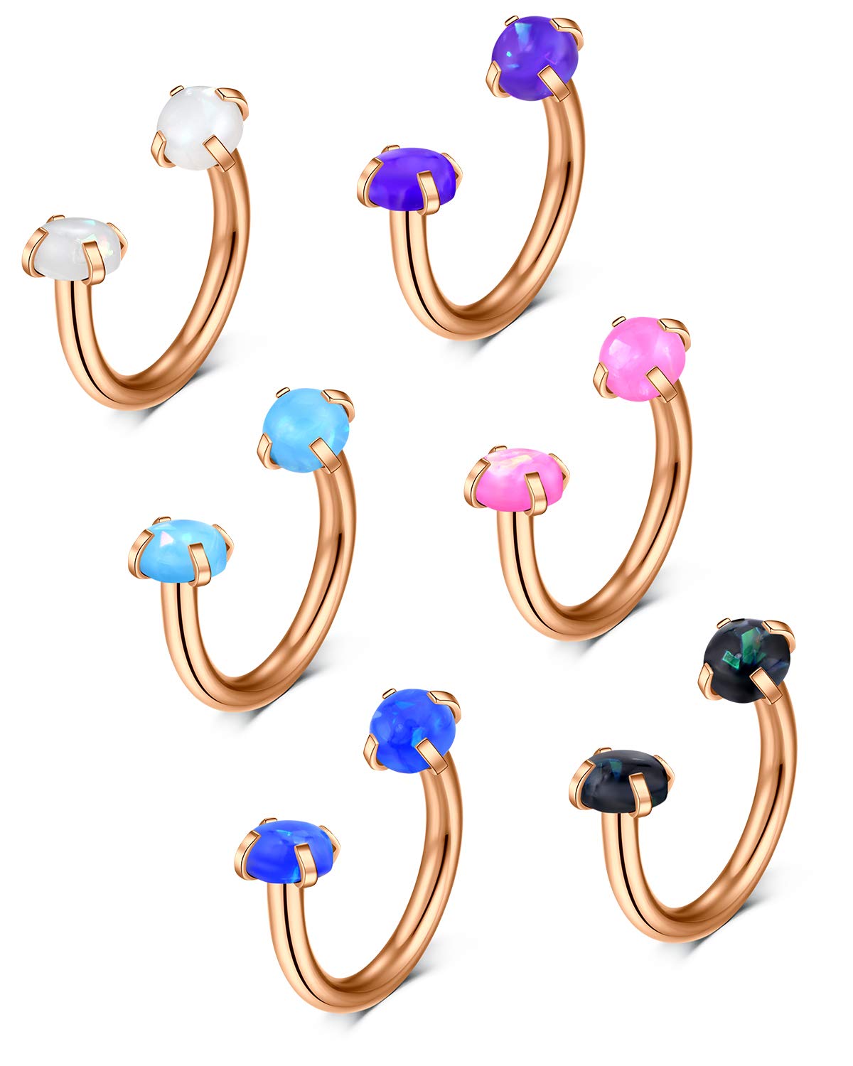 VF VFUN 16G Septum Rings Stainless Steel Opal Septum Piercing Jewellery for Women Nose Hoop Ring Cartilage Helix Earrings Eyebrow Lip Ring Piercing 10MM