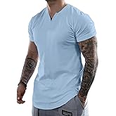 JMIERR Mens Muscle Slim T Shirts Summer V Neck Gym Shirt Casual Cotton Workout Athletic Longline Tees