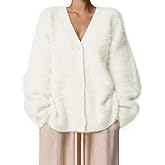 Womens V Neck Fuzzy Cardigan Sweaters Button Down Long Sleeve Open Front Cardigan Fall Winter Outfits 2025