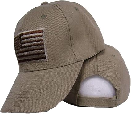 tan baseball cap with american flag