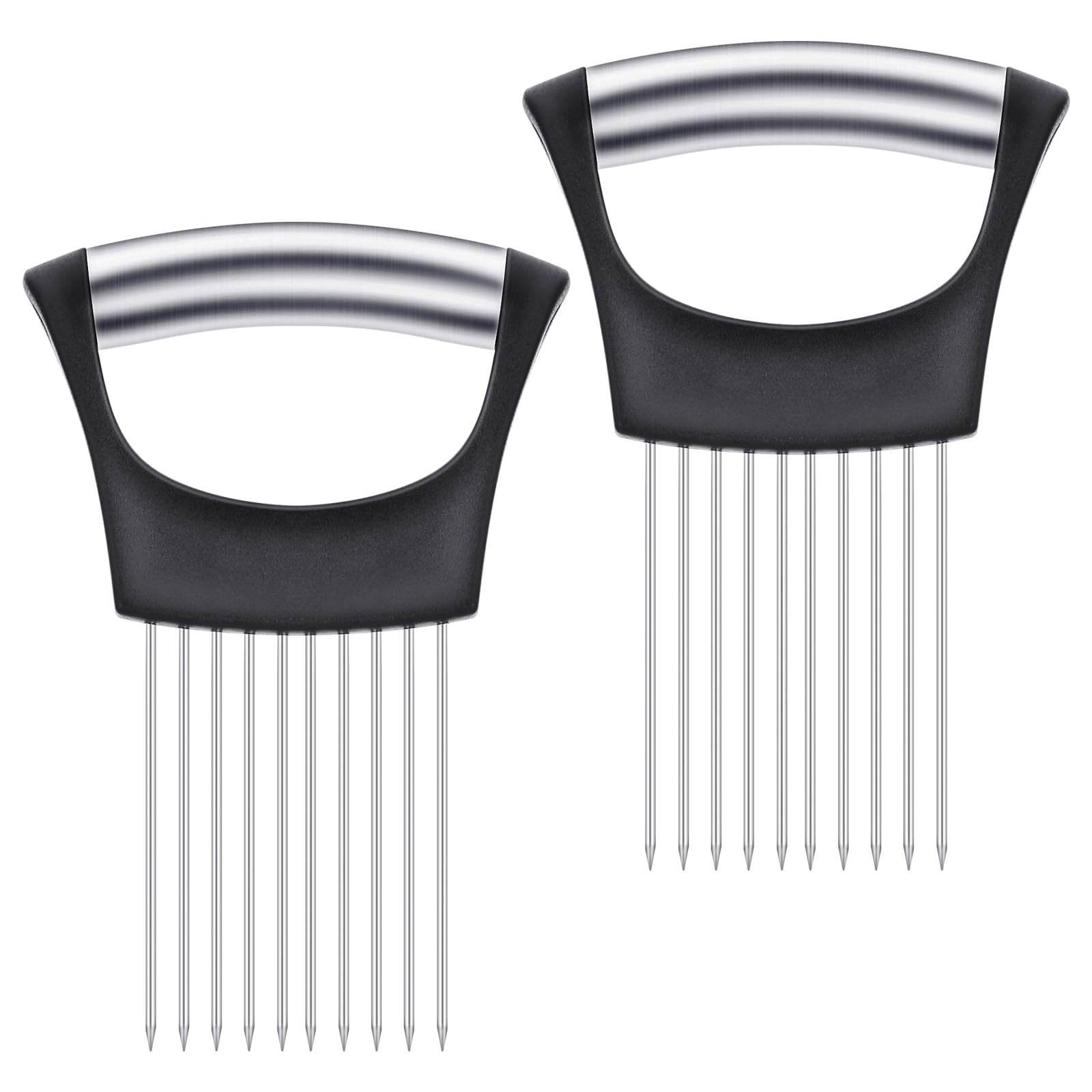 Ptwola 2 Pcs Stainless Steel Onion Holder Kitchen Hand Onion Slicer Meat Kitchen Cutting Assistant Tool Accessories for Slicing Fruits Vegetables Lemon Potato Tomato Cucumber Kitchen Gadget