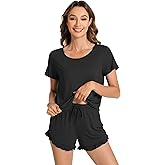 WiWi Bamboo Viscose Pajama Set for Women Soft Short Sleeve Top and Short 2 Piece Pjs Sleepwear Summer Cooling Loungewear