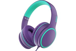 RORSOU R10 Over-Ear Headphones with Microphone, Lightweight Folding Stereo Bass Headset with 1.5M No-Tangle Cord, Portable Wired Headphones for Smartphone Tablet Computer MP3 / 4 (Purple)