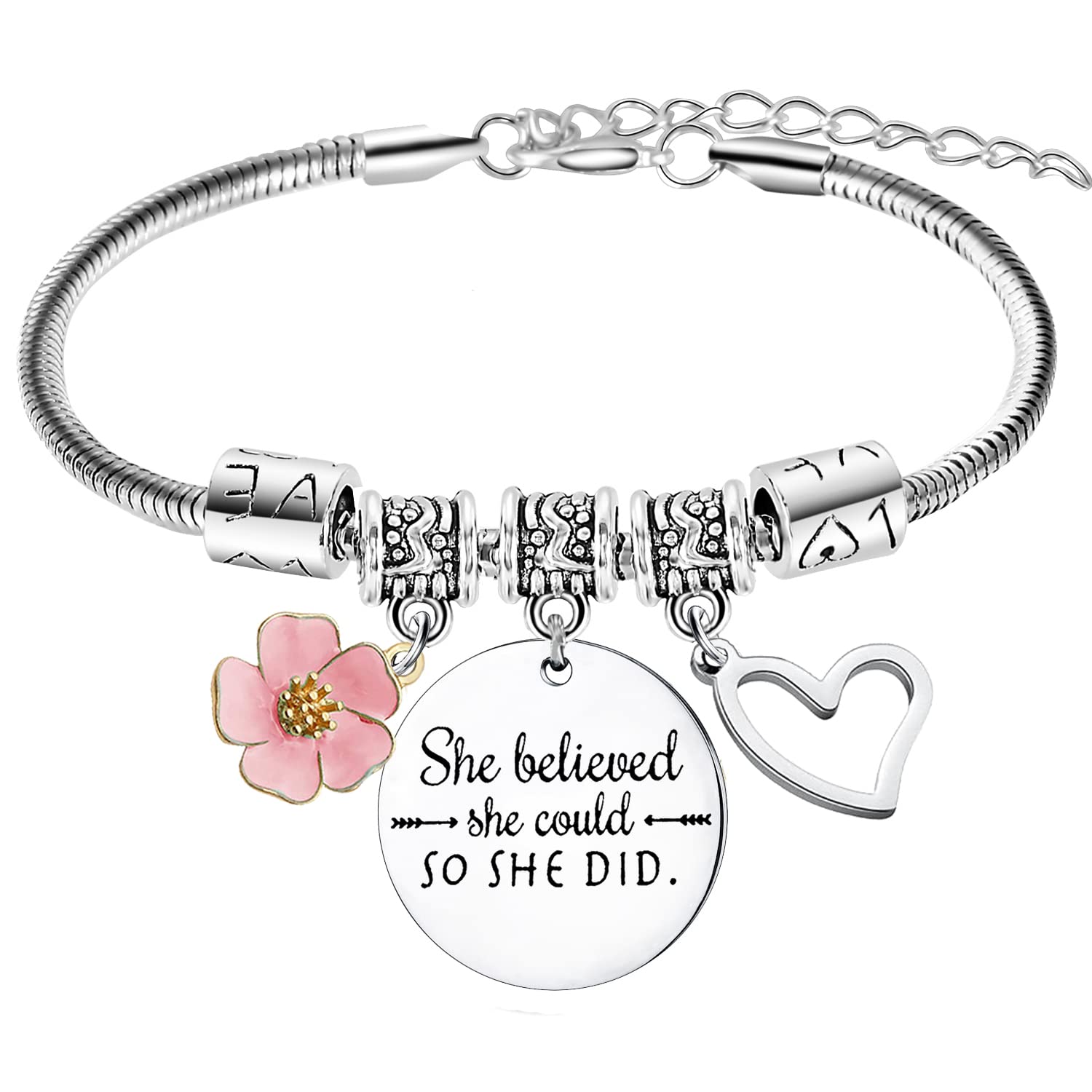 Nimteve Inspirational Charm Bracelet For Women Girl's Bracelet for Her, Friends, Daughter, Sister, Niece Friends Birthday Christmas Graduation Going Away Well Done Bracelets She Believed She Could