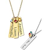 Jexiva Personalized Birthstone Name Necklace – Custom Engraved Stainless Steel Pendant with 1 to 4 Name Bars – Gold & gold PVD Plated – Non-Tarnish – Gift for Her, Mom, Dad – Adjustable Chain