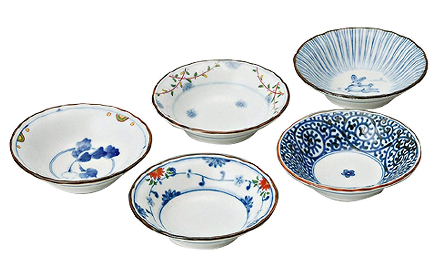 Saikai Pottery Traditional Japanese Nishiki Patterns Porcelain Plates (5 Plates Set) 31988 from Japan