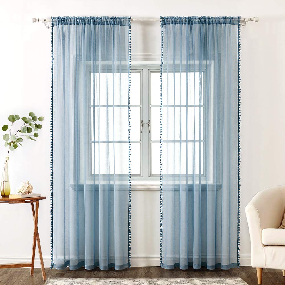 MIULEE 2 Panels Sheer Curtains Voile Transparent Curtains Bedroom Ultra Soft Voile Kid Windows Balcony Decor Living Room Grommet Top 55inches Wx102inches L 140cmx260cm Navy