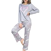 OYOANGLE Women's Pajama Sets 2 Piece Heart Printed Soft Pjs Long Sleeve Tops and Pants Sleepwear Sets