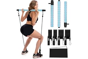 NIMSQURY Adjustable Pilates Bar Kit with 4 Resistance Bands, Portable Pilates Bar Stick for Home Workout, Adjustable Pilate Bar for Gym Fitness