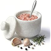 Aturalux Marble Salt Cellar with Lid & Spoon White, 3-Inch Salt Jar, Kitchen Container for Spice, Marble Storage Box, Spice J