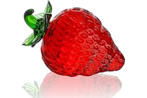 KRISININE Glass Red Strawberry Figurine Crystal Fruit Collectibles Art Glass Fruits Decoration for Home Office Strawberry Kitchen Decor for Women