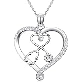POTOPYY Heart Nurse Necklace 925 Sterling Silver Stethoscope Necklace Nursing Jewelry Gifts for Doctor Medical Student RN Christmas Nurse Day