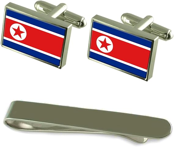 Amazon Co Jp 北朝鮮の国旗カフスボタンシルバータイクリップ刻まれたギフトセット 服 ファッション小物