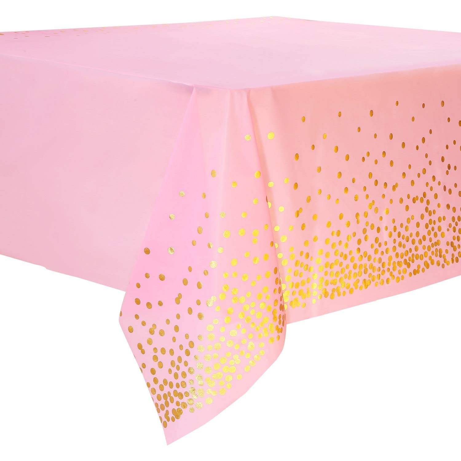 Duocute 4 Pack Pink and Gold Party Tablecloth for Rectangle Table, Gold Dot Confetti Rectangular Table Cover, for Birthday Party Bachelorette, Girl Birthday and Baby Shower, Engagement,137cm x 274cm