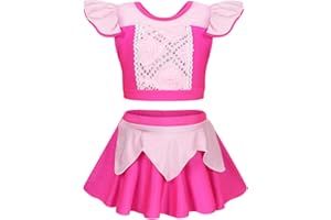 WonderBabe Girls Princess Two Piece Swimsuit Kids Bathing Suits Ruffles Fancy Swimwear Surf Beach Summer Swimming Tankini Set