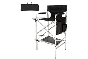 Mefeir 31" Tall Folding Directors Chair with Side Table Storage Bag,Portable Makeup Artist Bar Height, Aluminum Frame 300 lbs Capacity, 19.2" D x 23.6" W x 45.6" H