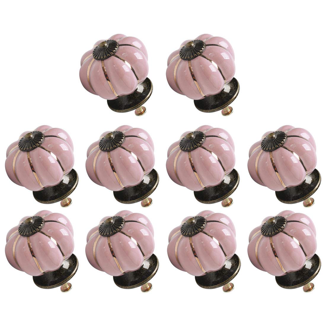 sourcing map 10pcs Ceramic Knobs Vintage Knob Drawer Pumpkin Shaped Pull Handle Furniture Door Cabinet Cupboard Wardrobe Dresser Decorative Pink