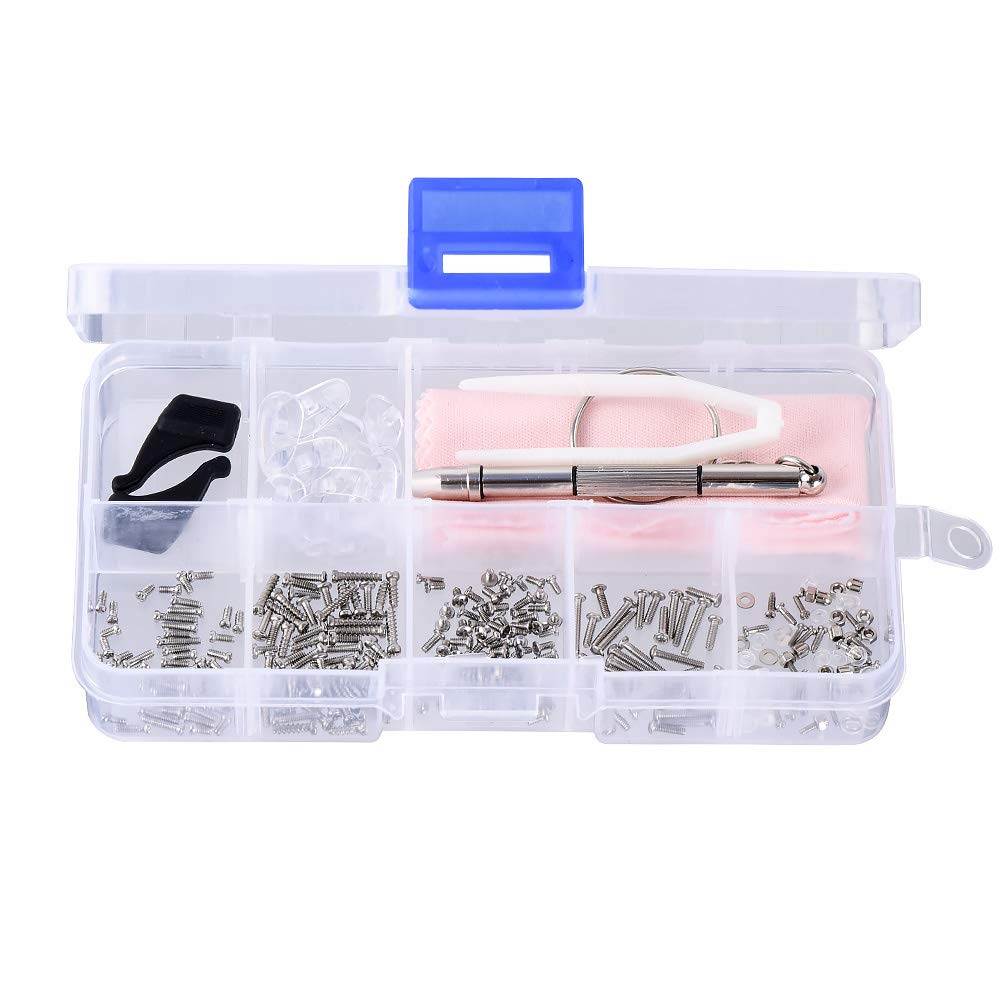ShipeeKin Glasses Eyeglasses Spectacles Repair Screws Nuts Assortment Glasses Repair Tool Kit (Tiny Glasses Screws Nuts & Silicone Nose Pads Assortment Set with Tweezer Micro Screwdriver) - 500pcs