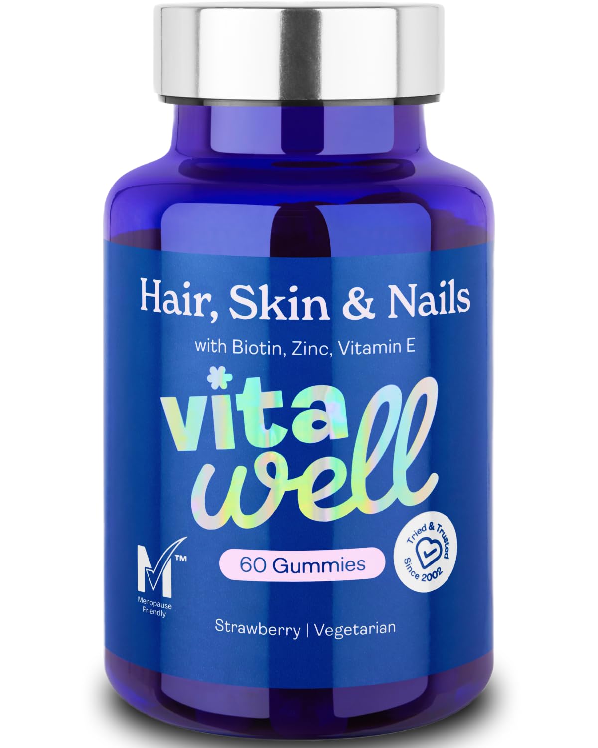 Vitawell Hair Skin & Nails Gummies | Support for Hair Growth + Skin + Nails Vitamins Chews | Complex Formula Biotin, Zinc, Selenium & Vitamin E | 60 Strawberry Flavour | | Multivitamin Gummies