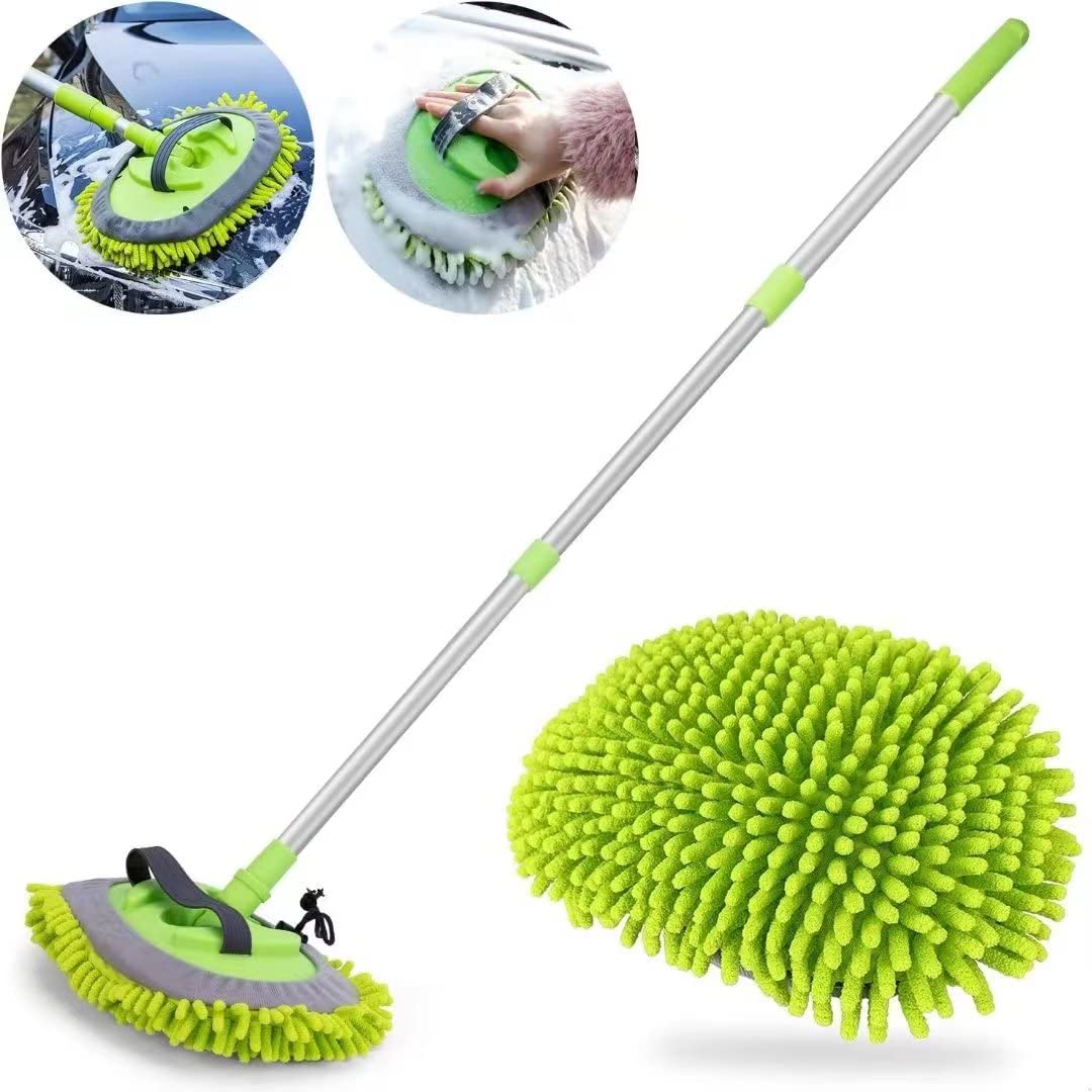 Car Cleaning Brush, Car Wash Brush with 21-44" Extendable Pole Microfibre Wash Car Mop, Car Washing Brush Set 2 Replaced Mop Heads Detachable Car Wash Scratch Free