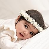 PoshMyra Toddler Flower Crown with Baby's Breath 1st Birthday Photo Prop Headpiece Baby Girls Floral Hair Wreath Rustic Wedding Headband for Toddler(40cm length)