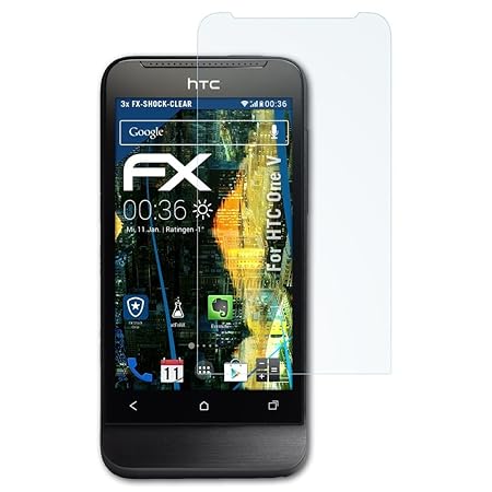 atFolix Schutzfolie kompatibel mit HTC One V Panzerfolie, ultraklare und stoßdämpfende FX Folie (3X)