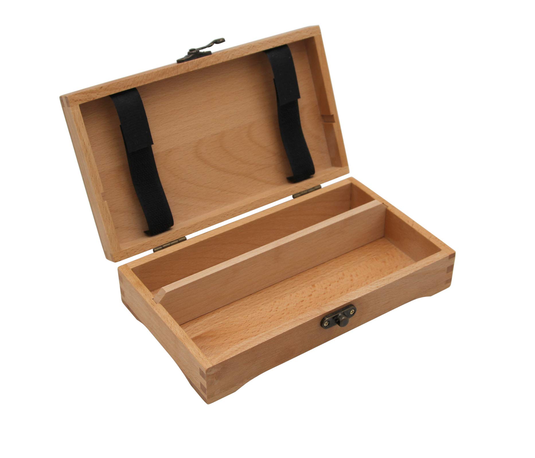 Paintersisters Retro FSC Beech Wood Pencil Box with Dividers, 2 Compartments, Versatile Storage for Colored Pencils, Crayons, Art Supplies, Gift Box, Jewelry Box