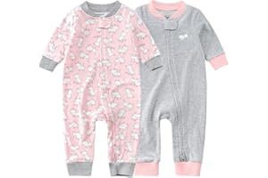 Teach Leanbh Baby 2-Pack Footless Pajamas Cotton Long Sleeve Printing 2 Way Zipper Romper Jumpsuit Sleep and Play 3-24 Months