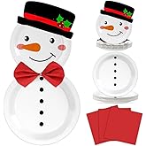 75 PCS Christmas Snowman Paper Plates and Napkins Winter Party Snowman Shape Disposable Plates Winter Holiday Theme Dessert Plates for Xmas Holiday Birthday New Year Party Favor Dinnerware Supplies