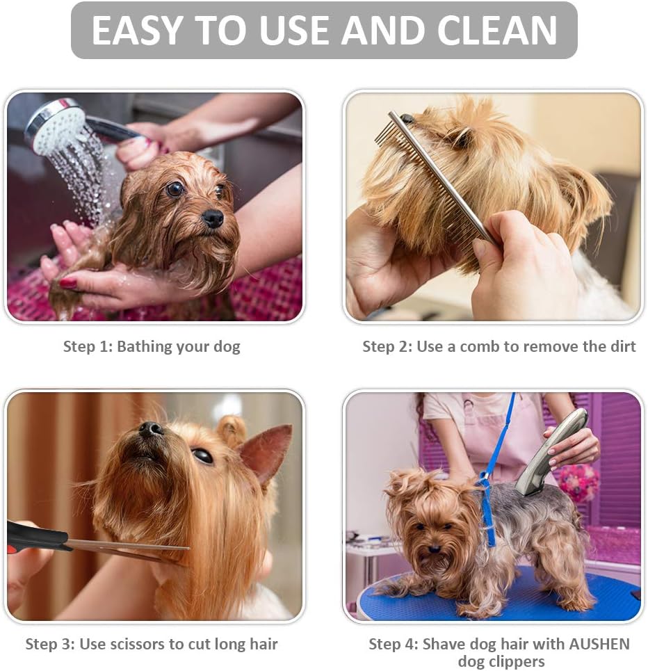 AUSHEN Dog Clippers, Dog Grooming Clippers with High Power for Thick Heavy Coats Professional Rechargeable Cordless Low Noise Dog Hair Shaver for Small & Large Dogs Cats and Other Pets