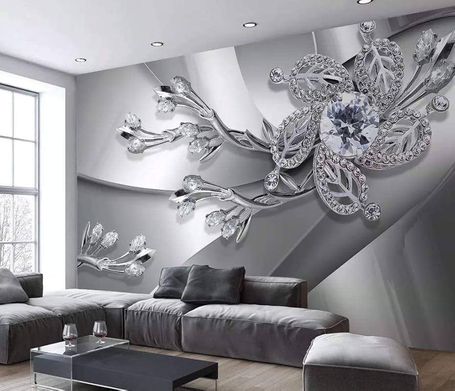 Amazon Com Muraviewall 3d Silver Background Silver Diamond Flower Wallpaper High End Luxury Jewelry Background Wall Hotel Living Room Tv Sofa Mural Children Bedroom Peel And Stick I Custom Size Handmade