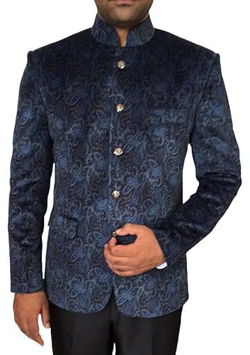 INMONARCH Mens Navy Blue Pc Printed Jodhpuri Suit Button Navy