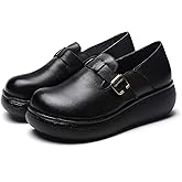 Women's Retro Leather Belt Buckle Thick Sole Loafers Fashionable and Comfortable Handmade Leather Thick Soled Shoes