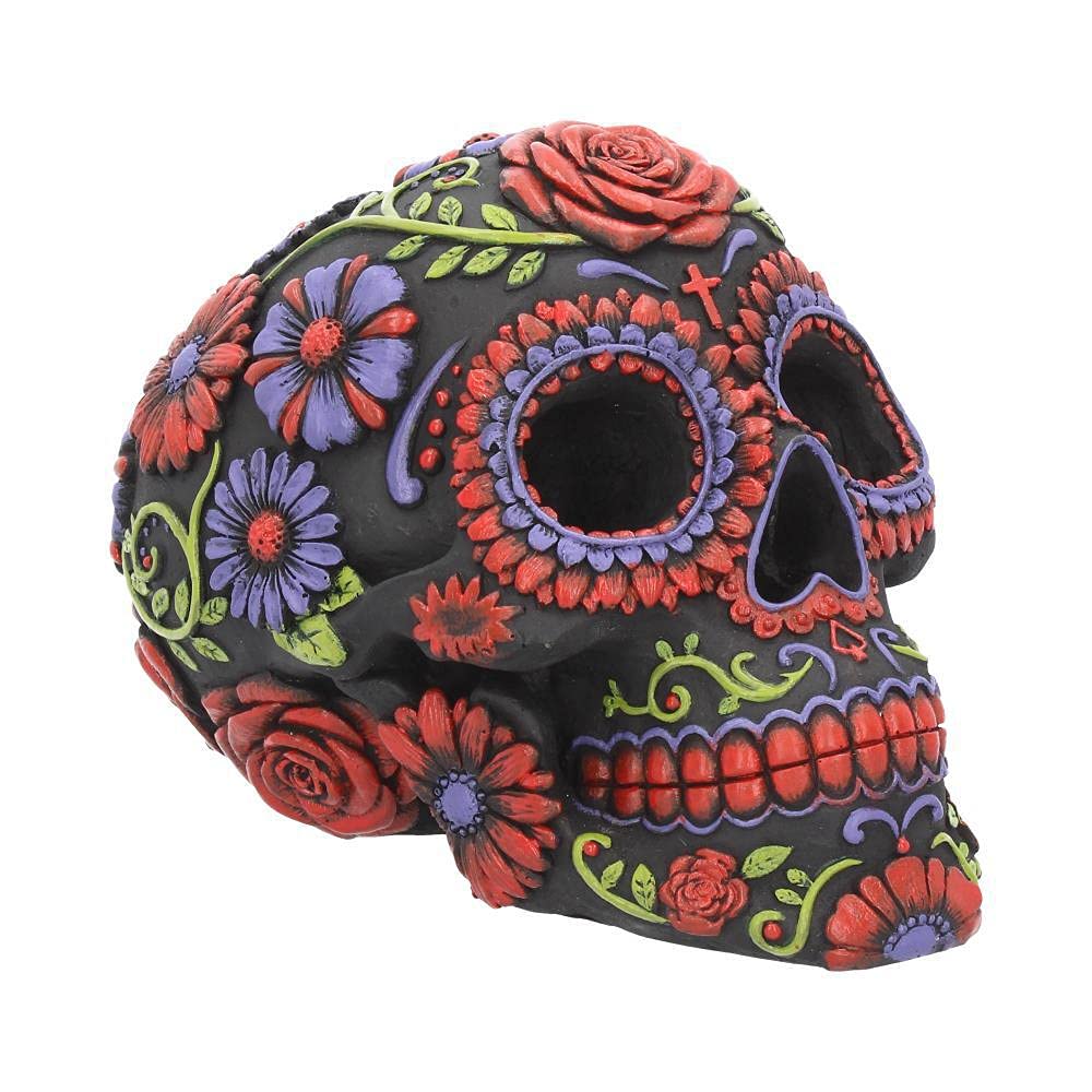 Nemesis Now B3621J7 Resin Skull with Traditional Floral Decorations, Black, 18 cm, One Size